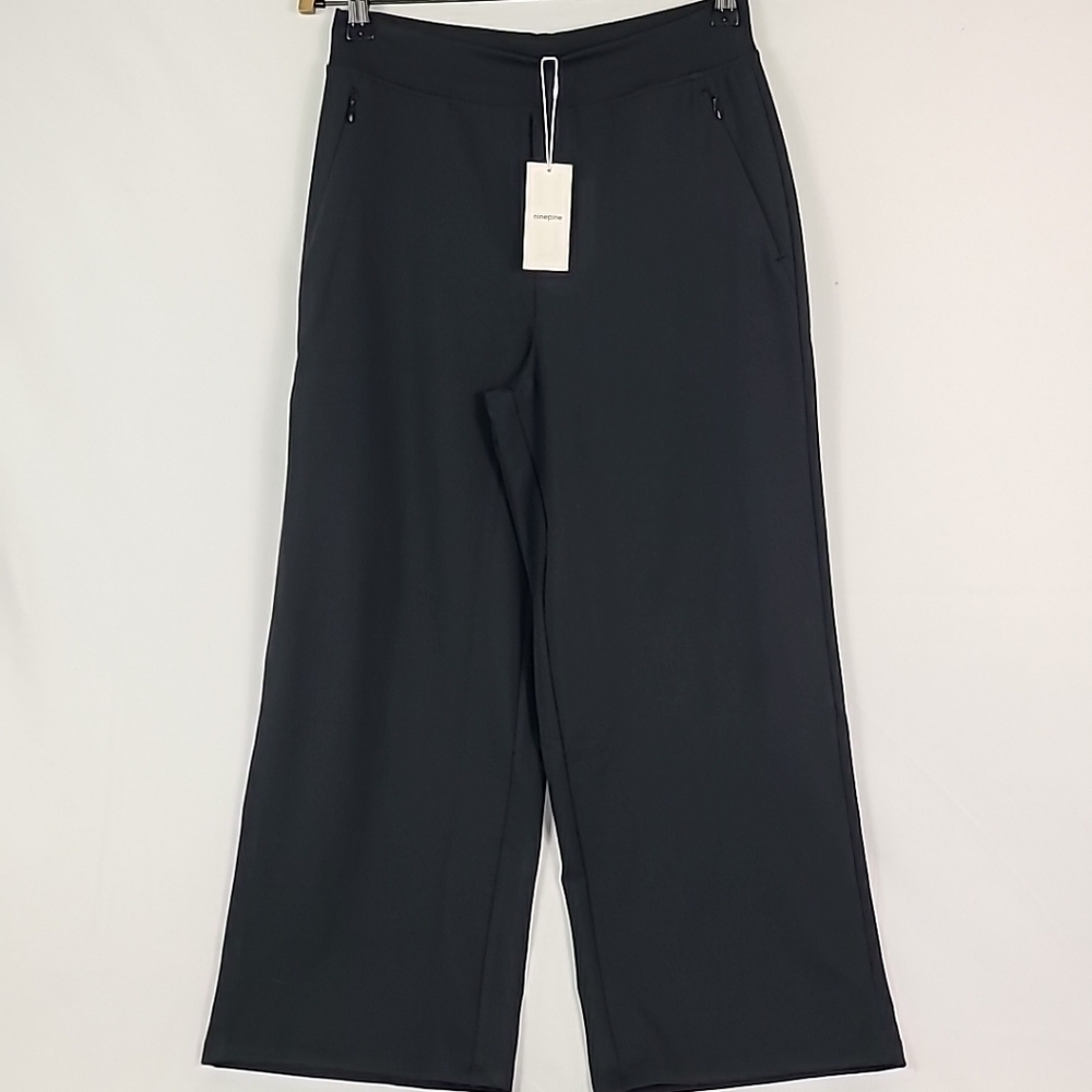 NWT Ninepine Women Asana Relaxed Straight Leg Pants Sz L Black Waist 28"x26"